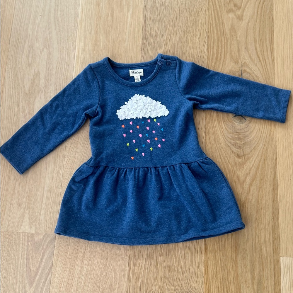 Hatley Navy Dress with Cloud and Raindrop Design